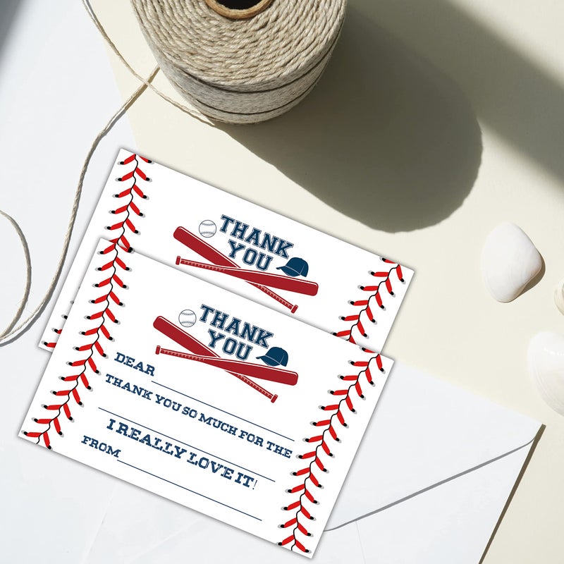 TENTADO Baseball Thank You Cards, Baseball Thank You Cards with Envelopes, Kids Fill in the Blank Thank You Cards, 20 Count with Envelopes, 4X6 inch. - Image 5